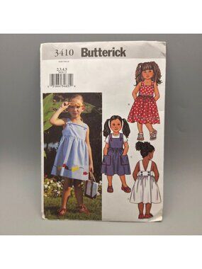 Butterick 3410 Girls Dress Sewing Pattern Sizes 2-5 A-Line Straps Pockets UNCUT
